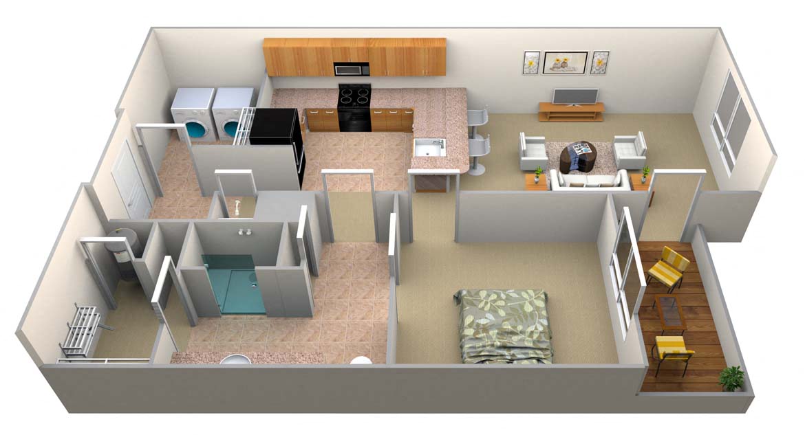 Floor plan for 1 bed, 1 bath, 810 sqft